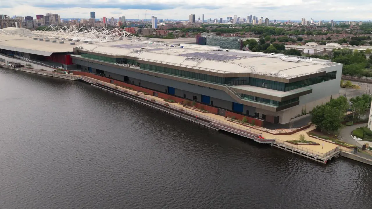 Aerial view of the ExCeL London ICC expansion beside the Royal Docks