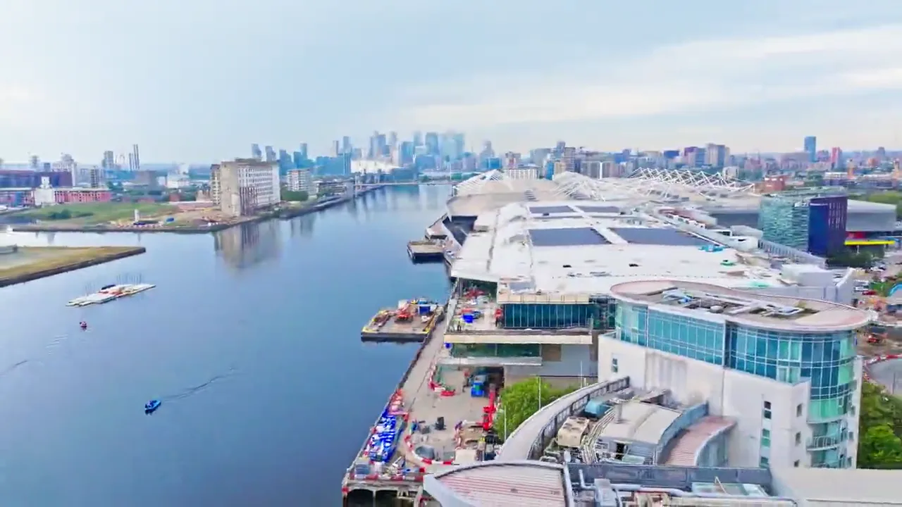 Aerial view of ExCeL London and the Royal Docks