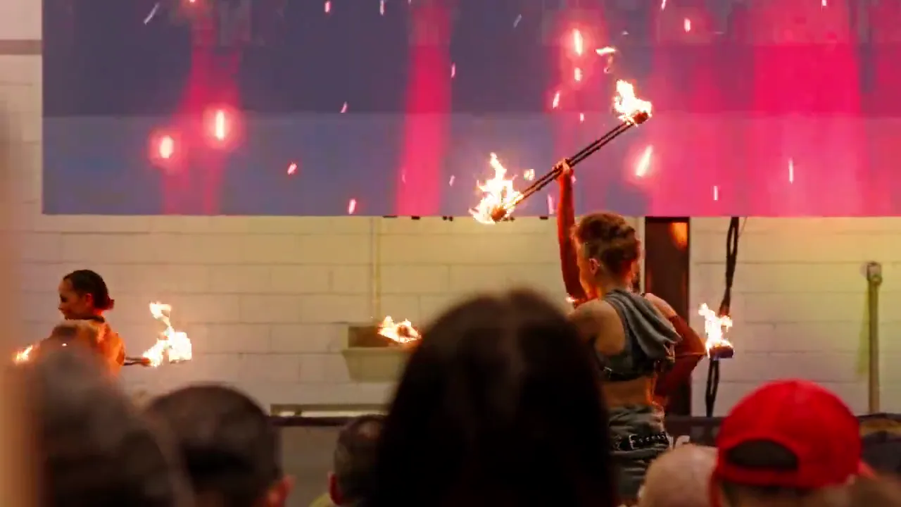 A live fire performance inside ExCeL London