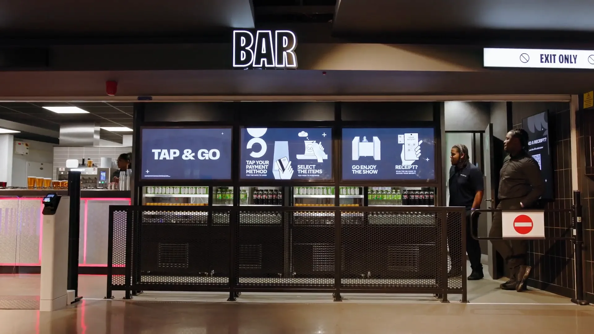 The Frictionless Bar entrance and tap-and-go instructions