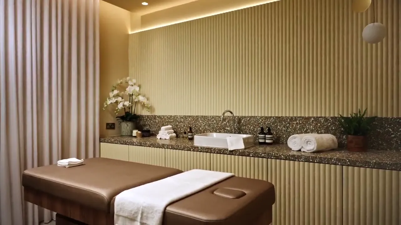 Treatment room inside The Arc with green wall panelling
